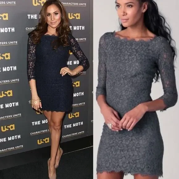 ☀️SALE☀️ Diane Von Furstenberg Zarita Grey Lace Back Zip Dress Size: 10 - Picture 1 of 9